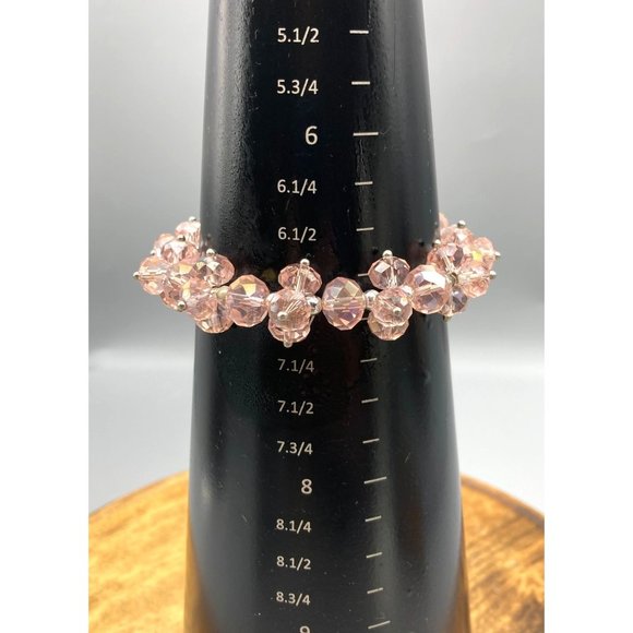 Stretch AB Crystals ChaCha Bracelet, Beaded Blush Pink Pastel Coquette Vintage - Picture 5 of 5